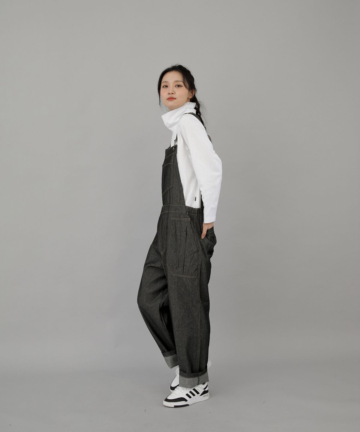 세인트크루(SAINTCREW) 링클포켓 밴드 오버롤 WPB-613 데님 그레이블랙