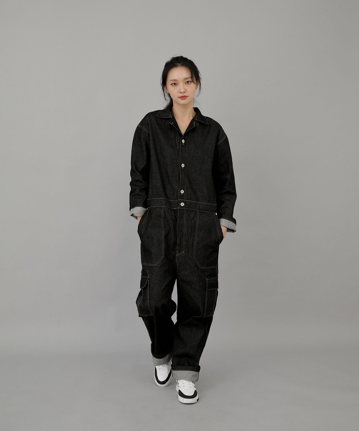 세인트크루(SAINTCREW) 레트로라인 카고 점프슈트 RLC-509 블랙 데님 BRS