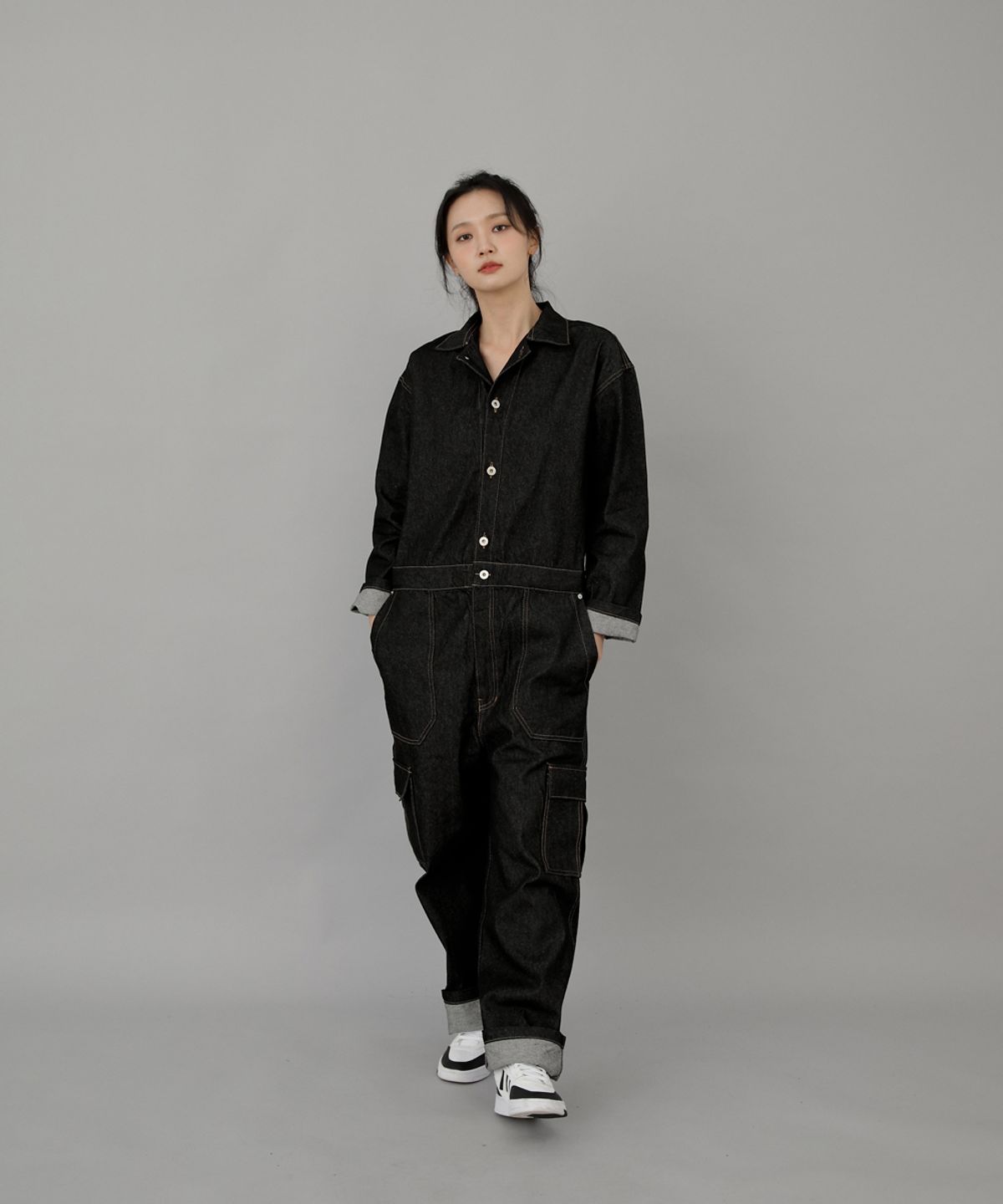 세인트크루(SAINTCREW) 레트로라인 카고 점프슈트 RLC-509 블랙 데님 BRS