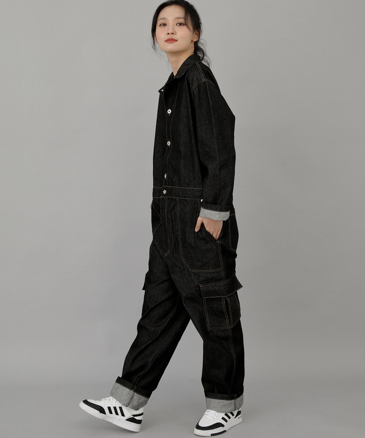 세인트크루(SAINTCREW) 레트로라인 카고 점프슈트 RLC-509 블랙 데님 BRS