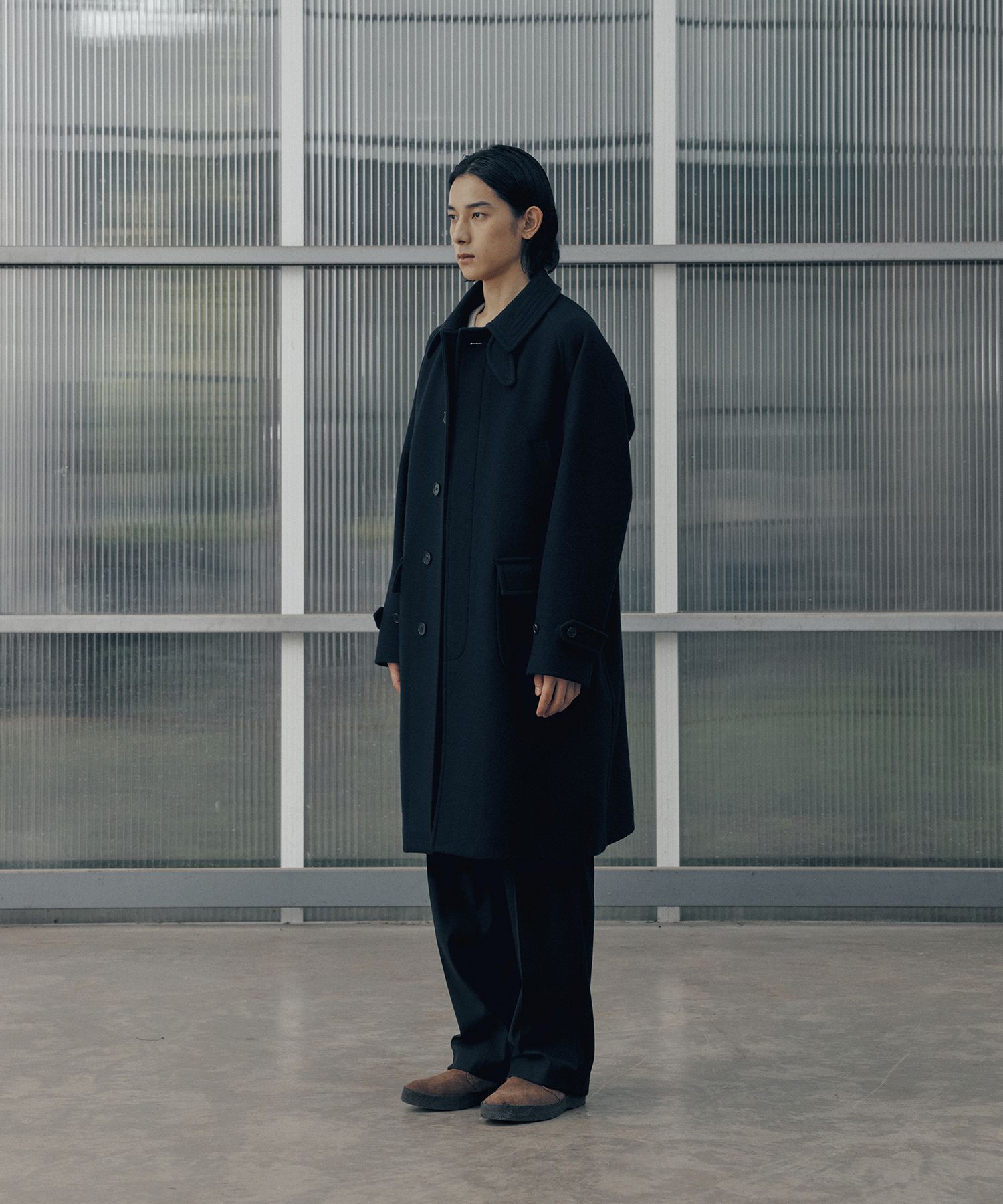 어나더 오피스(ANOTHER OFFICE) Voyager Balmacaan Coat (Dark Navy