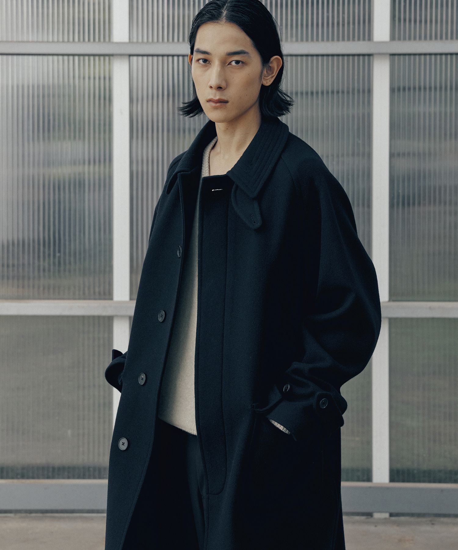 어나더 오피스(ANOTHER OFFICE) Voyager Balmacaan Coat (Dark