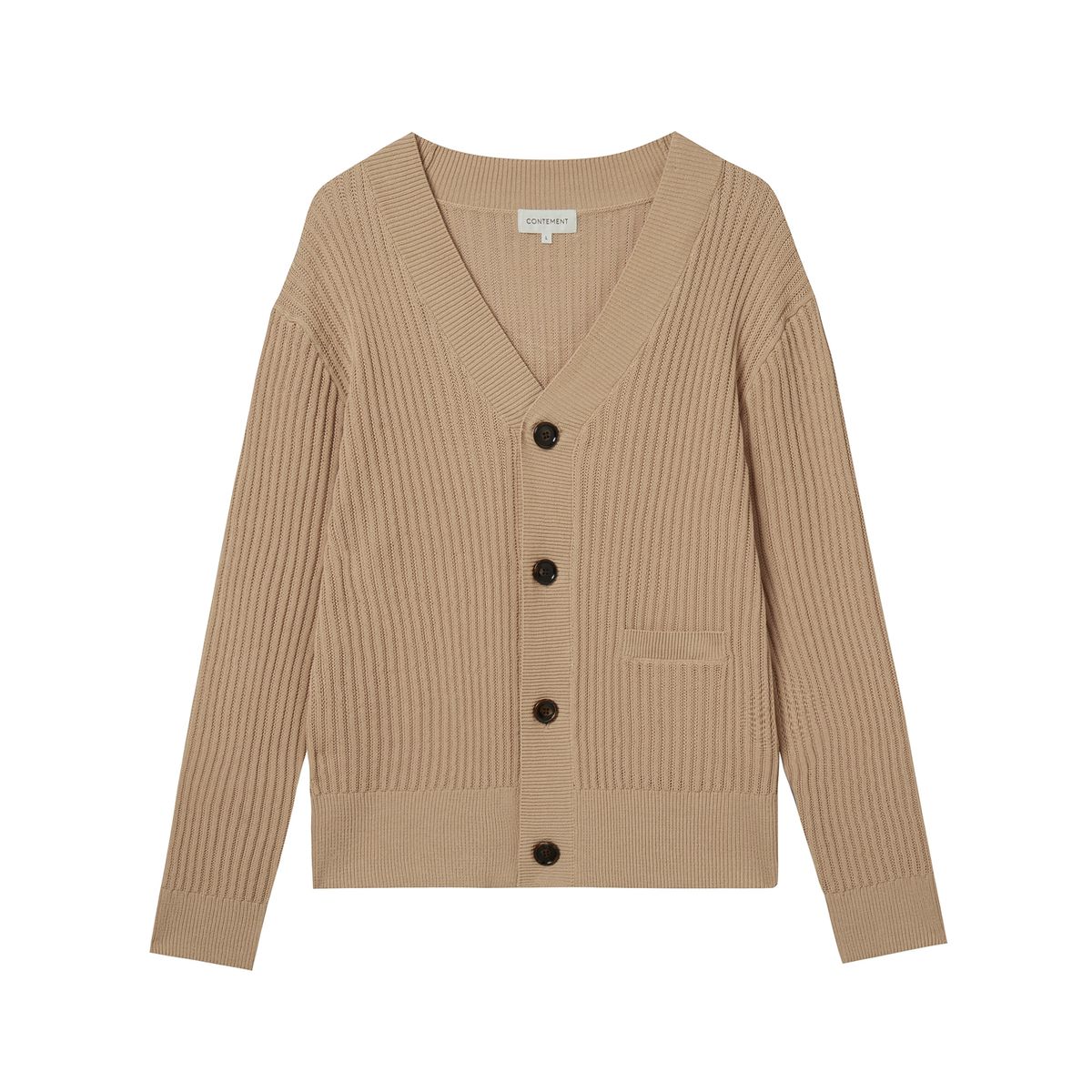 컨티먼트(CONTEMENT) BOLD RIB-KNITTED COTTON CARDIGAN_BEIGE