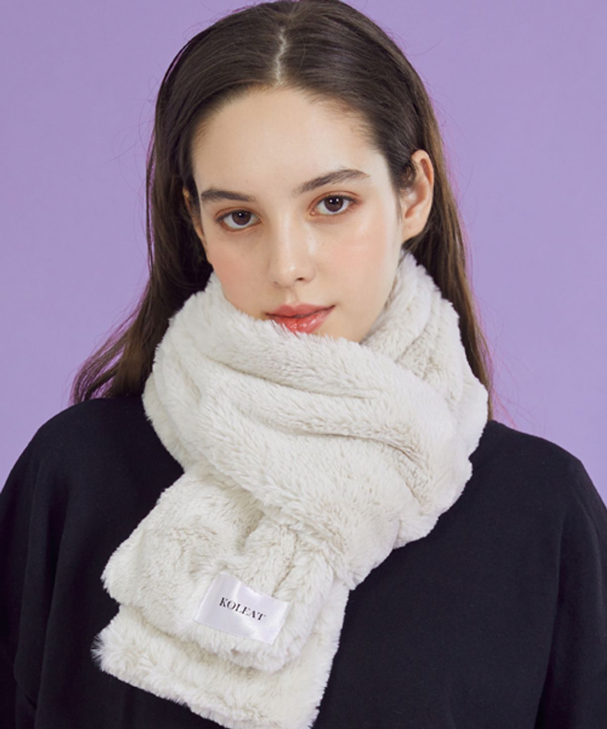 콜릿(KOLEAT) WOMEN 데일리 웜 히팅 퍼 목도리 [IVORY] 겨울 머플러 ver.