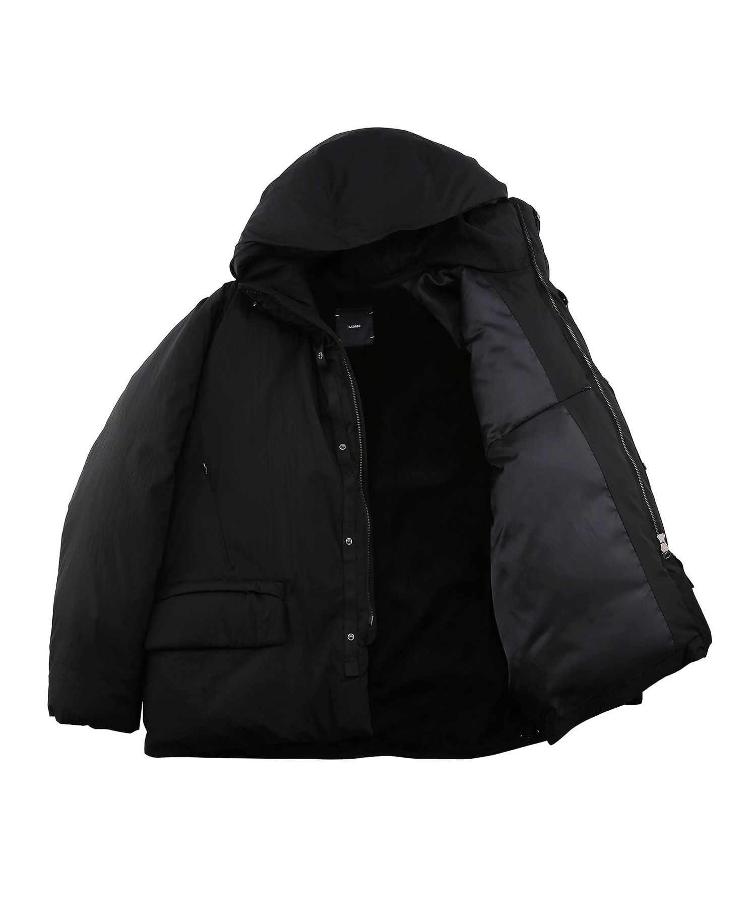 MUSINSA公式 | IL CORSO Black Loose-fit Volume Fur Hooded down 