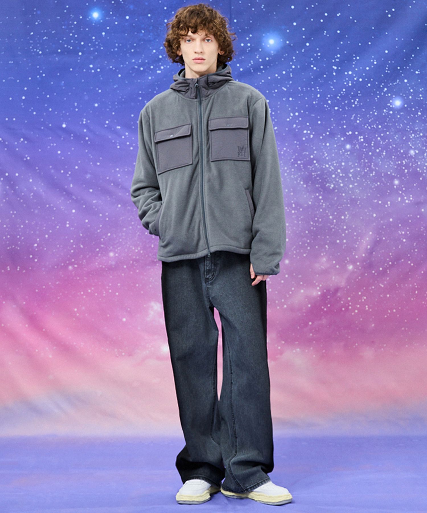 MUSINSA公式 | WAI KEI Side Painting Wide Denim Pants Black Blue