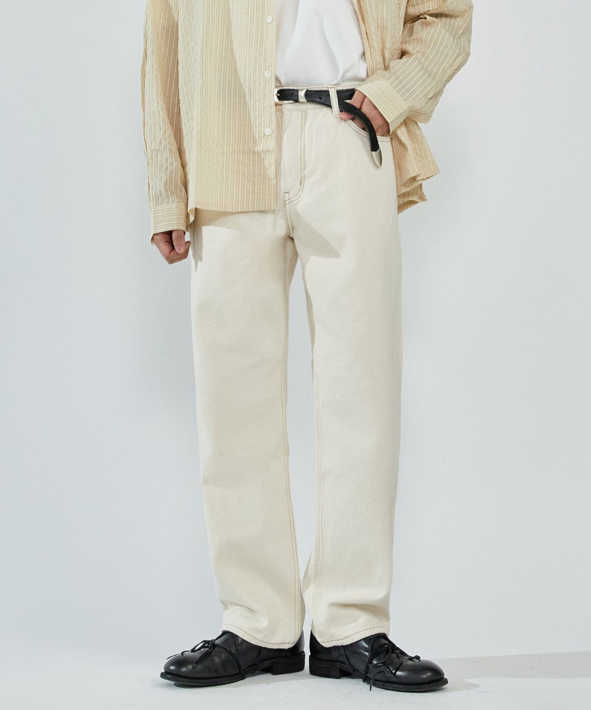 오더아카이브(ORDER ARCHIVE) Minimal wide jeans - 내츄럴크림진 [스티치 Ver]