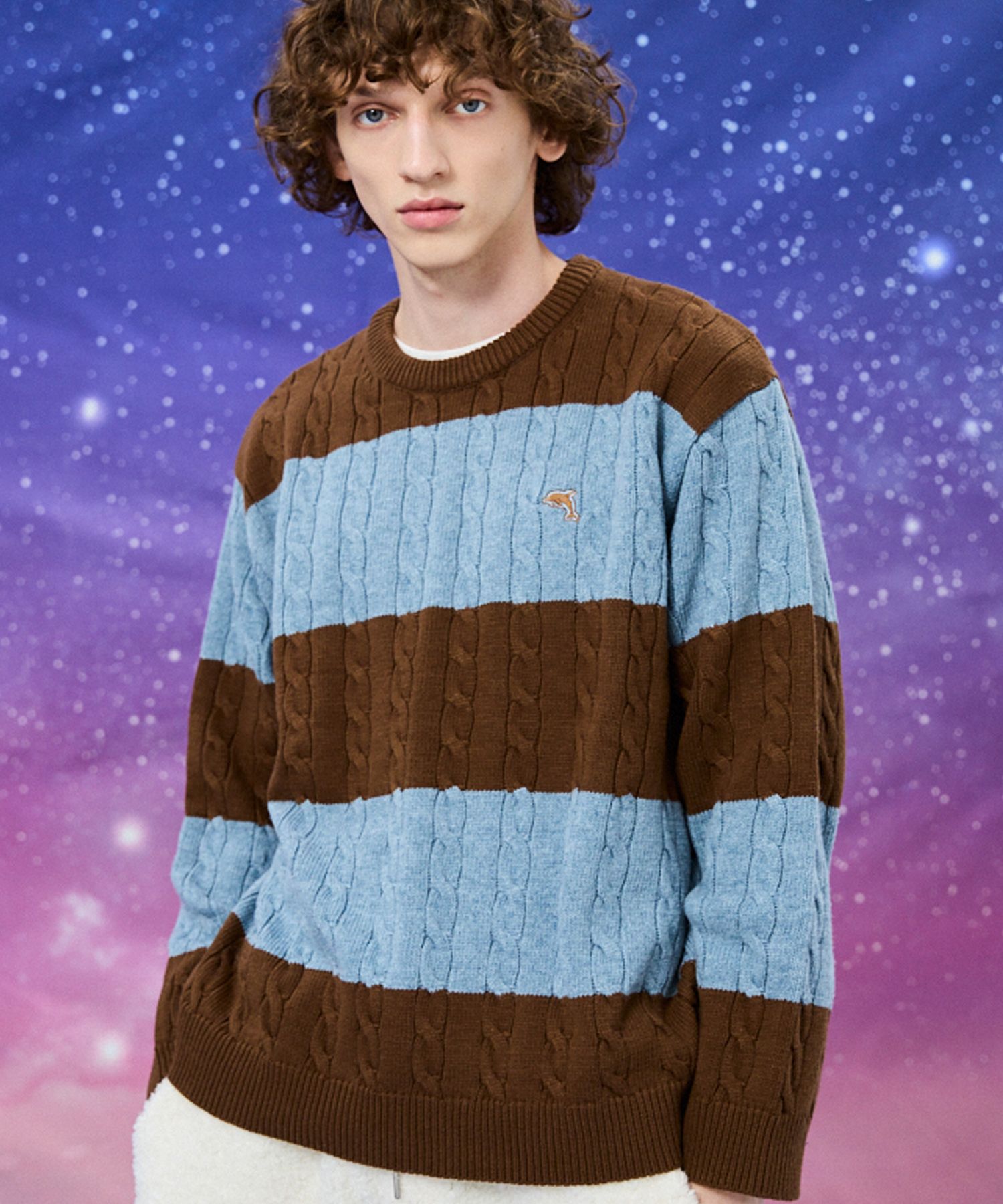 さらに100円引き◆WAI KEI◆Multi stripe see-through knit MUSINSA | WAI KEI Dolphin Big Stripe Cable Knit Sweater Brown