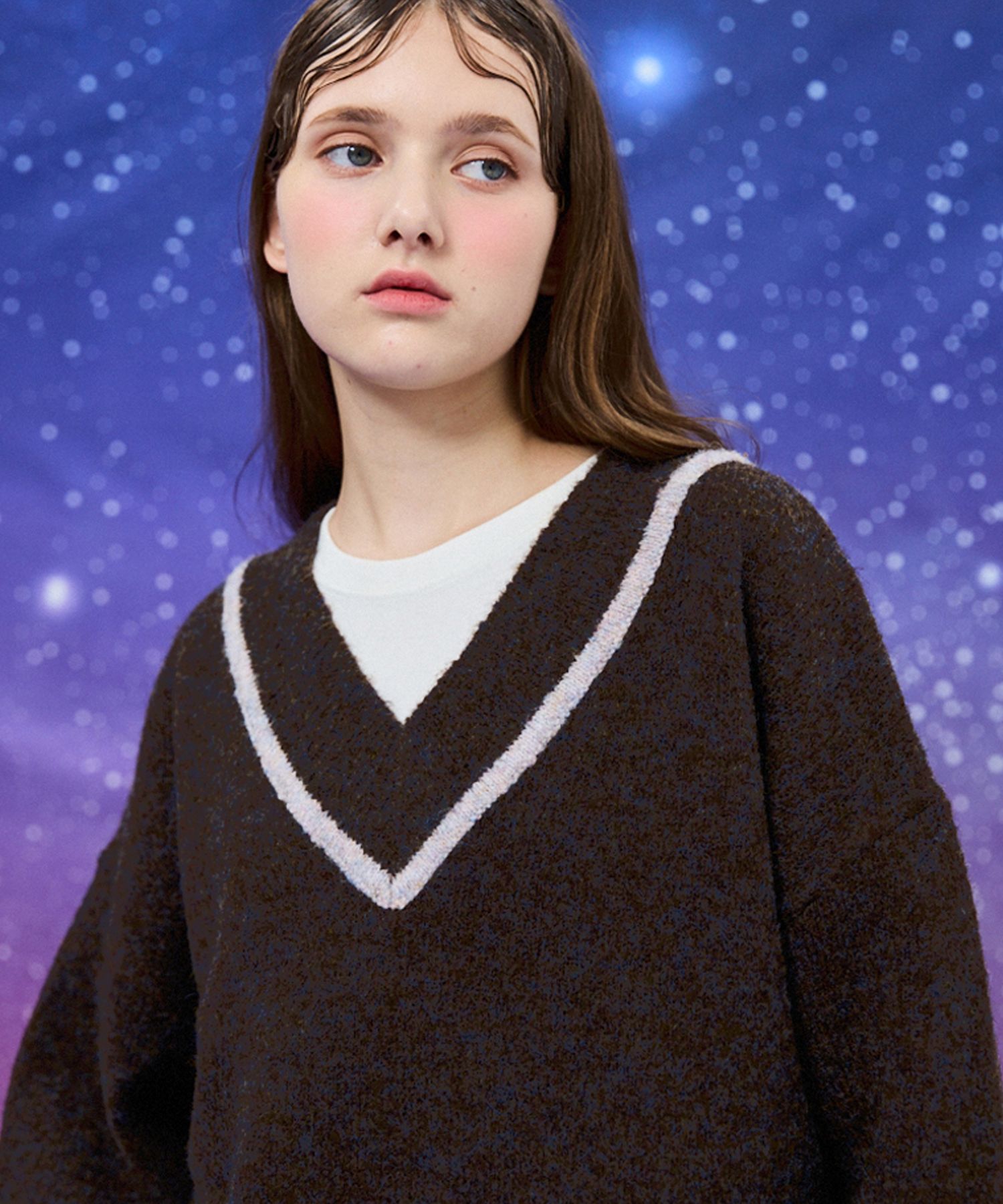 さらに100円引き◆Wai Kei◆Boucle line v neck knit MUSINSA | WAI KEI Boucle Line V Neck Knit Sweater Brown