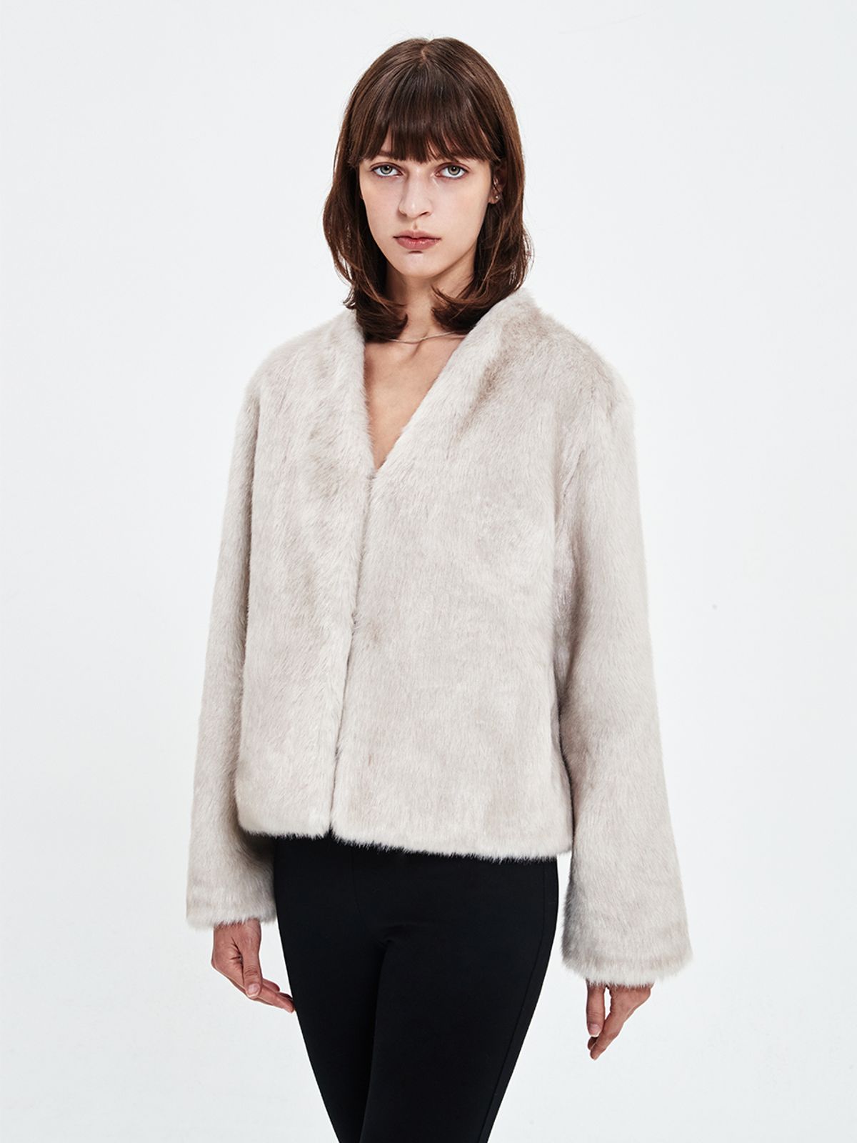 해브레스(HAVELESS) DARIA FUR JACKET SILVER BEIGE