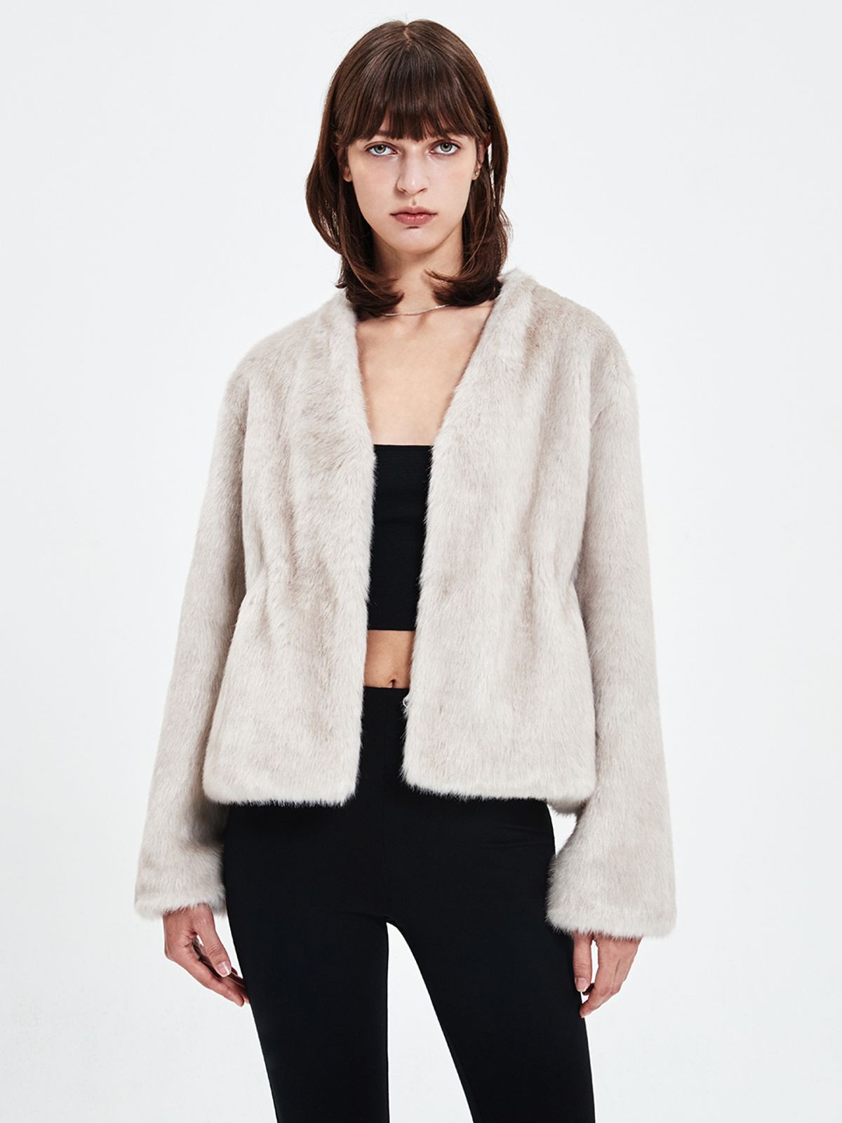 해브레스(HAVELESS) DARIA FUR JACKET SILVER BEIGE