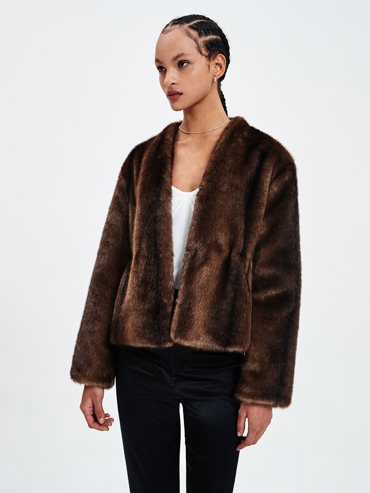 해브레스(HAVELESS) DARIA FUR JACKET DARK BROWN