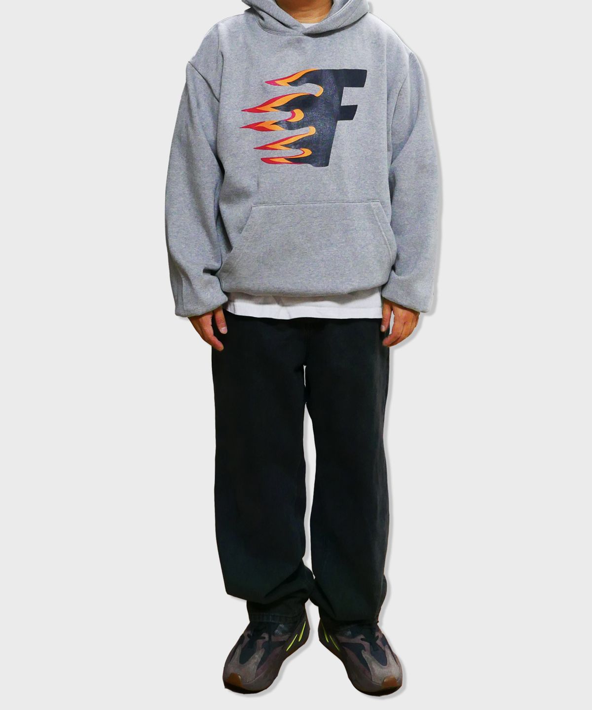 리스펙트(RESPECT) oversized fire hoodie (grey)