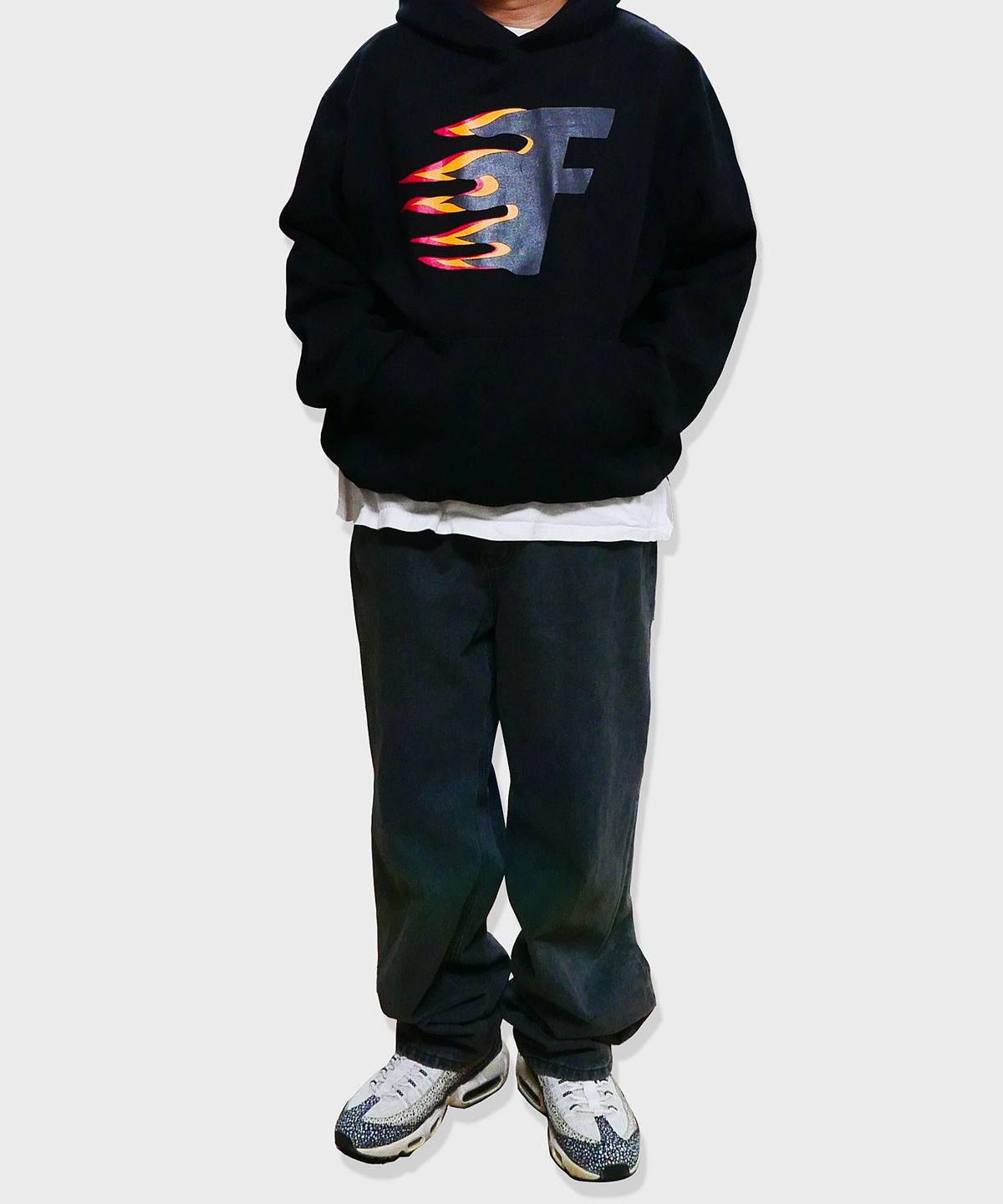 리스펙트(RESPECT) oversized fire hoodie (black)