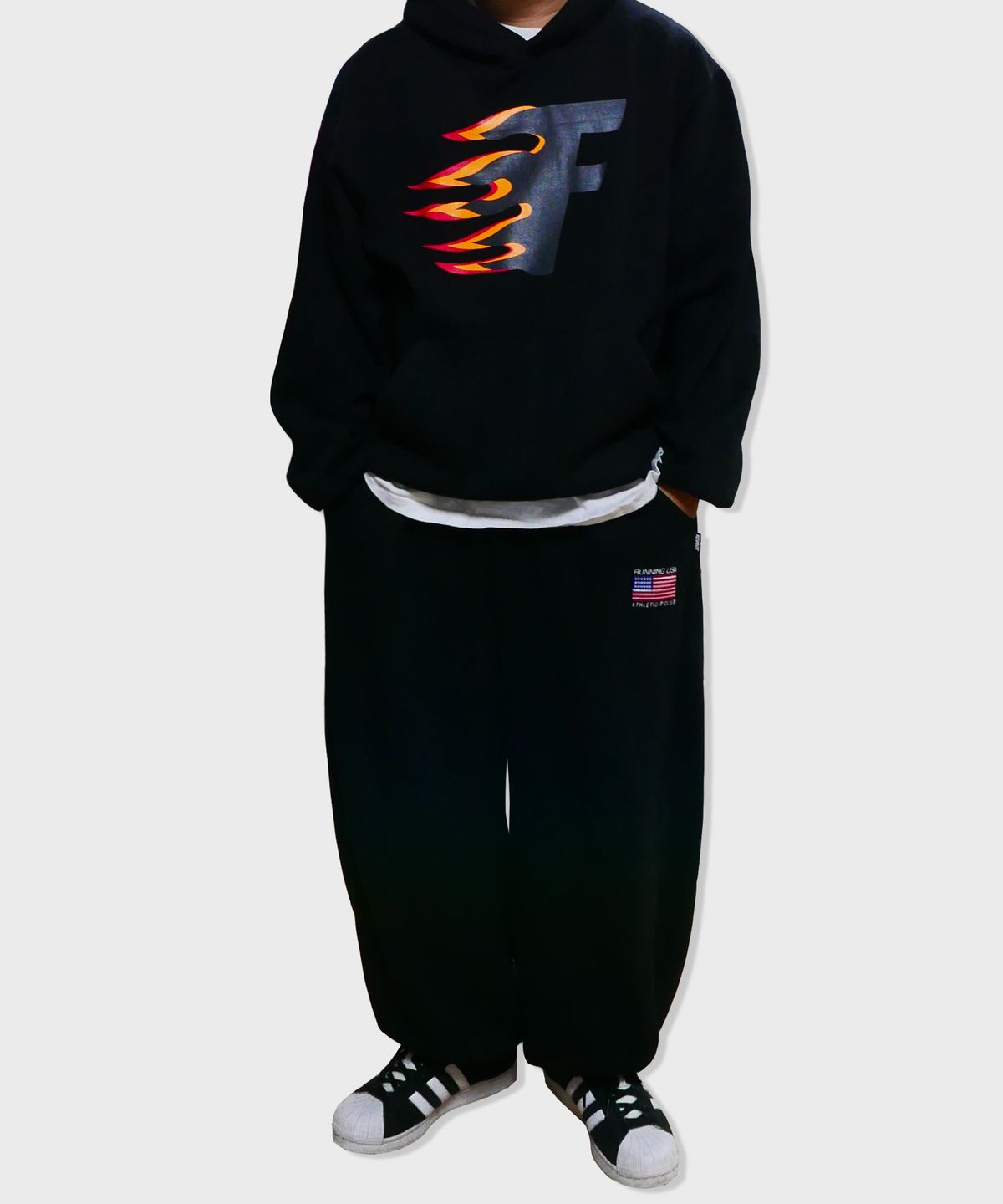 리스펙트(RESPECT) oversized fire hoodie (black)