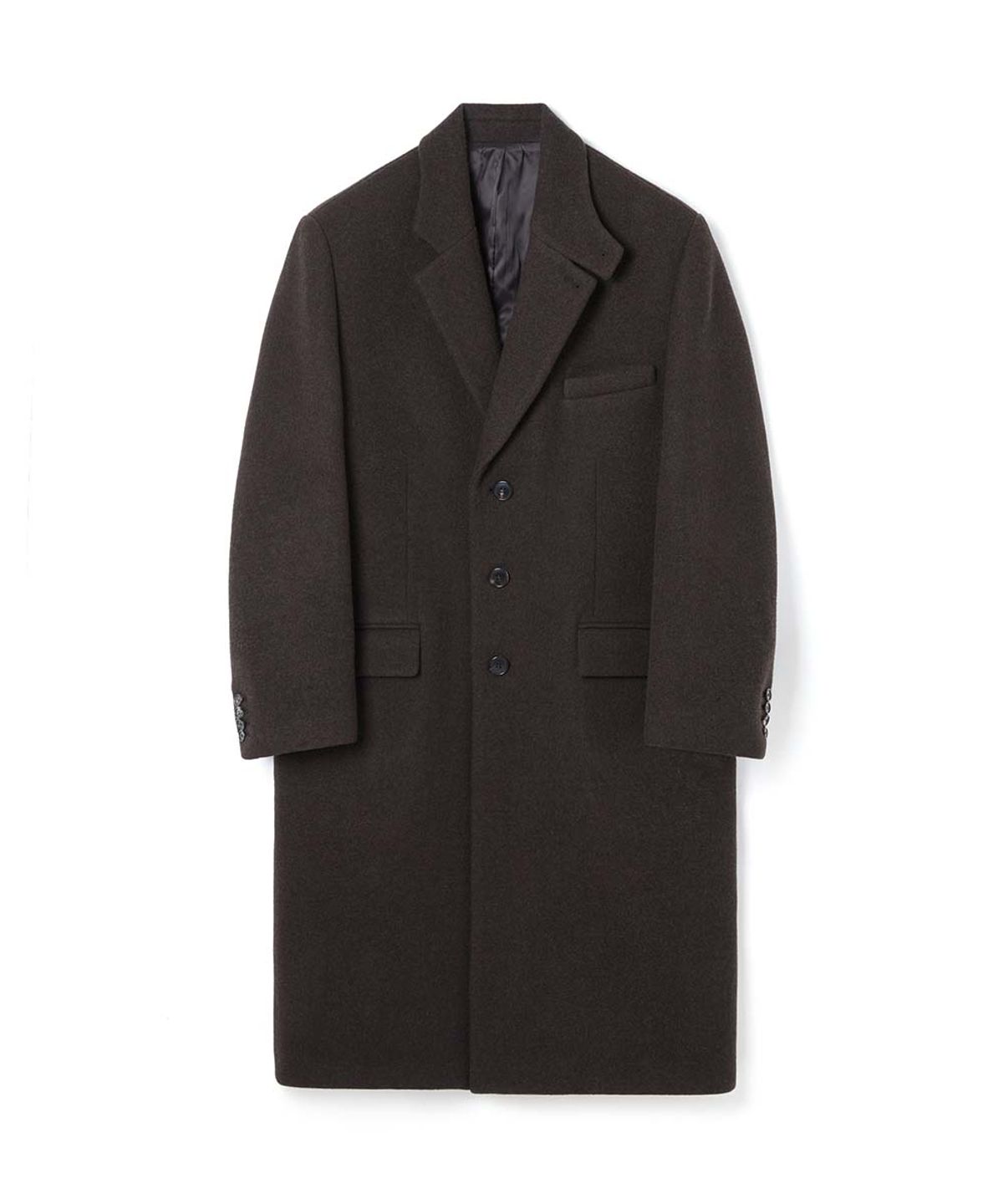 문선(MOONSUN) 2-Way Collar Button Long Coat [Brown Twill]