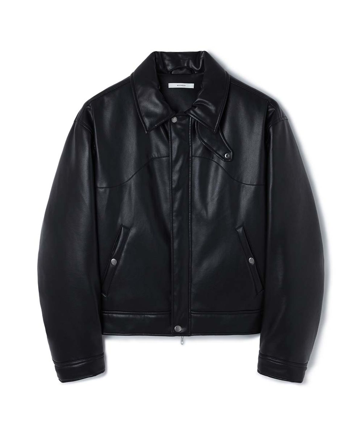 문선(MOONSUN) UNISEX Vegan Leather Goose-Down Puffer Blouson [Black]