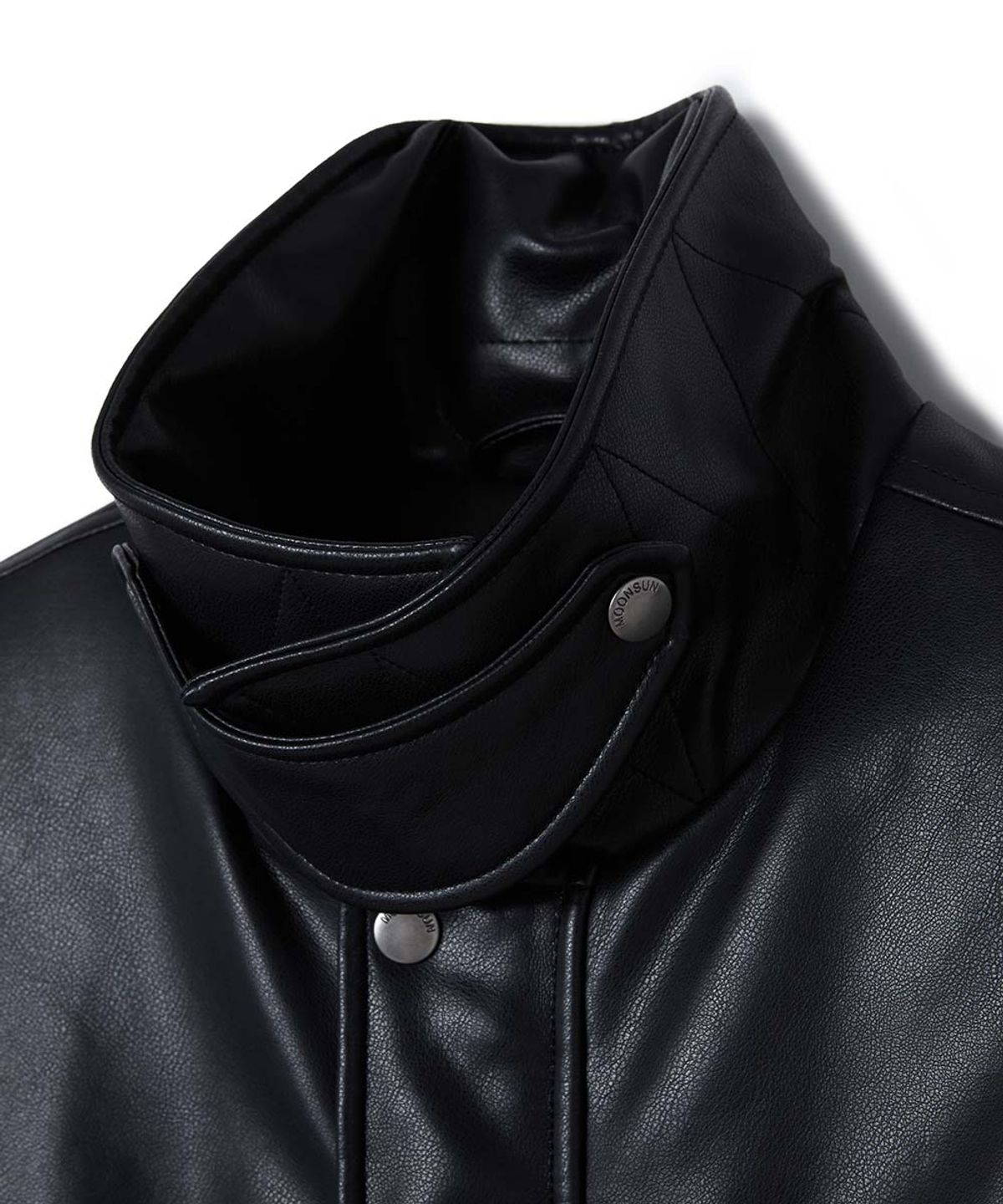 문선(MOONSUN) UNISEX Vegan Leather Goose-Down Puffer Blouson [Black]
