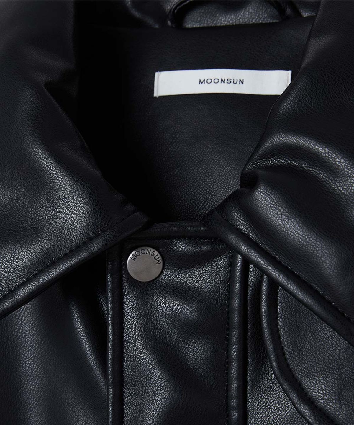 문선(MOONSUN) UNISEX Vegan Leather Goose-Down Puffer Blouson [Black]