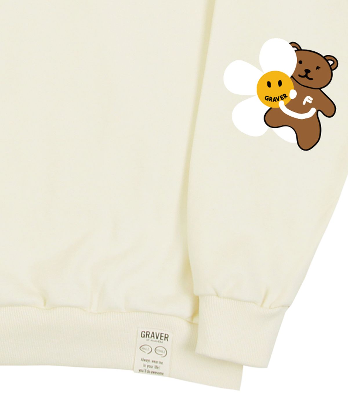그레이버(GRAVER) [UNISEX]엘보우 플라워 베어 스마일 맨투맨_크림