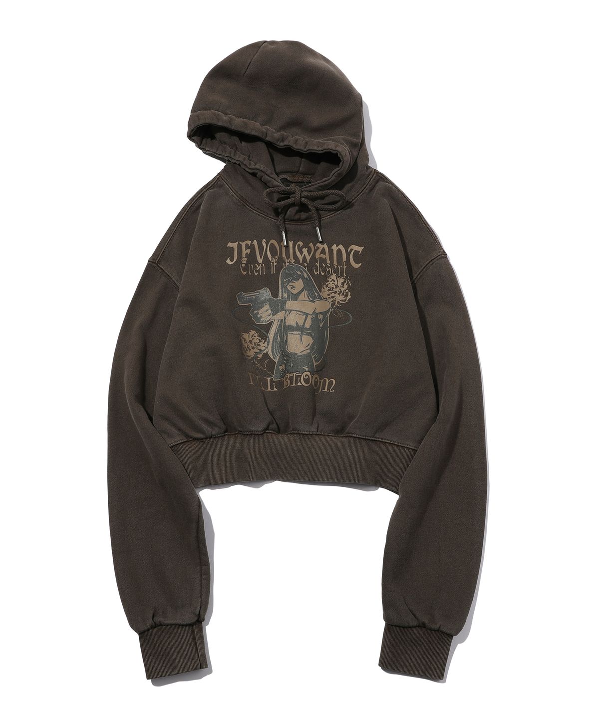 이퓨원트(IFYOUWANT) glam rose pigment Crop HOOD vintage brown
