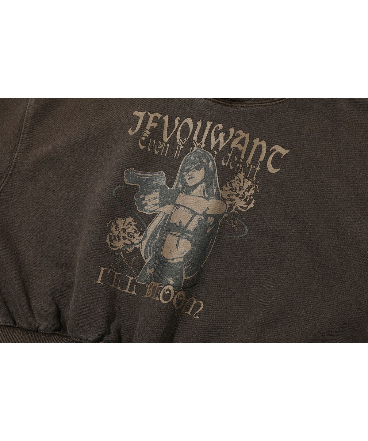 이퓨원트(IFYOUWANT) glam rose pigment Crop HOOD vintage brown