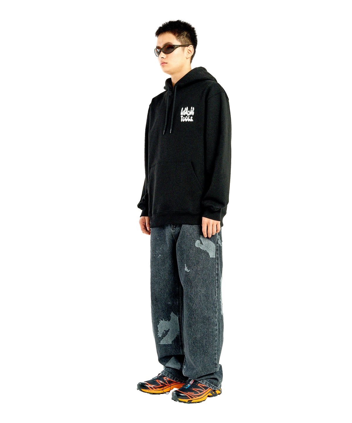 엑서사이즈(EXERCISE) BROKEN RUNNER PIECE DENIM PANTS_BLACK