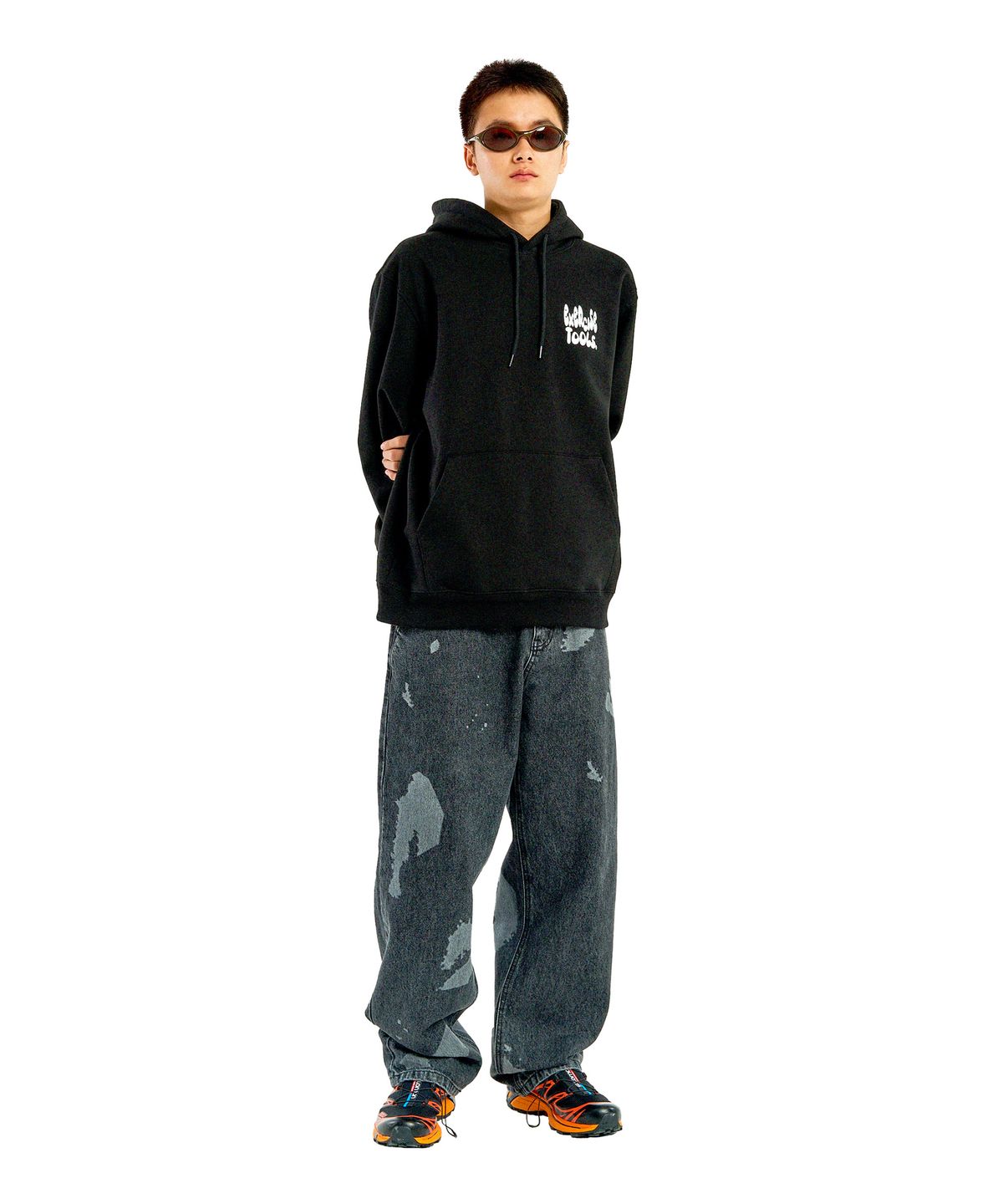 엑서사이즈(EXERCISE) BROKEN RUNNER PIECE DENIM PANTS_BLACK