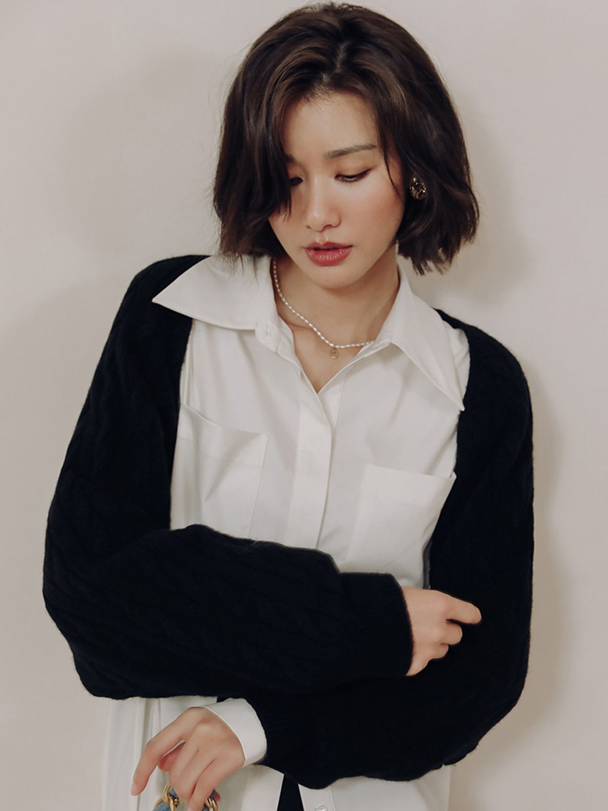 랭썬(LANGSON) LS black sweater knit shawl