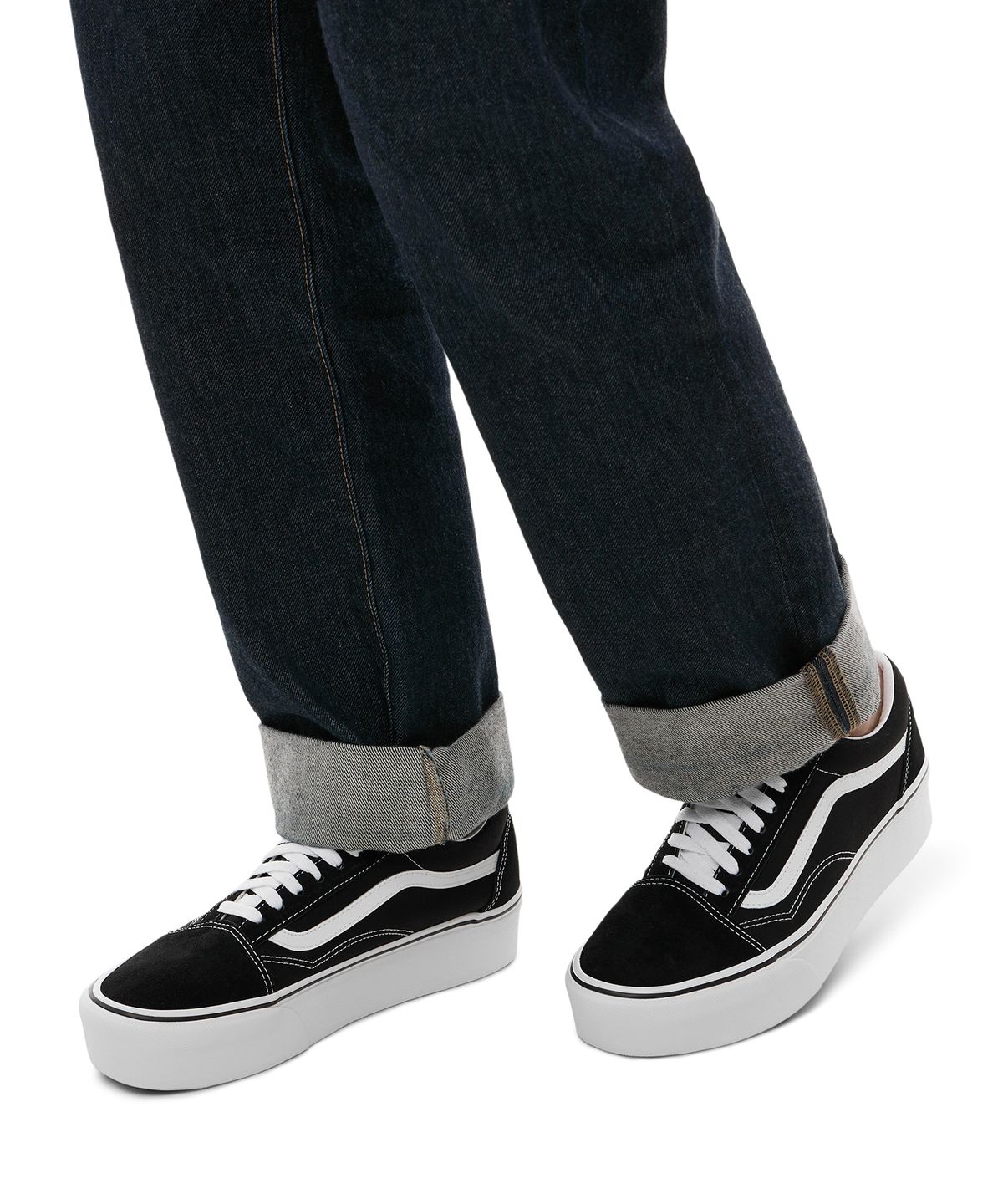 반스(VANS) 올드스쿨 스택폼 - (스웨이드/캔버스) 블랙:트루 화이트 / VN0A7Q5M6BT1