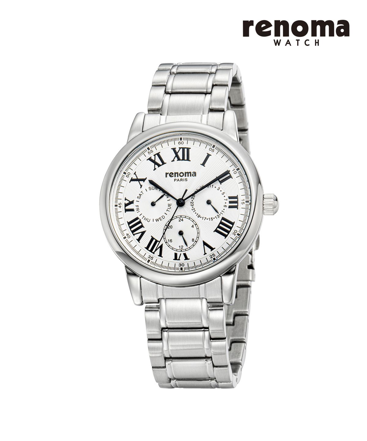레노마 시계(RENOMA WATCH) RE-605 멀티 기능 남성 메탈 손목시계 화이트