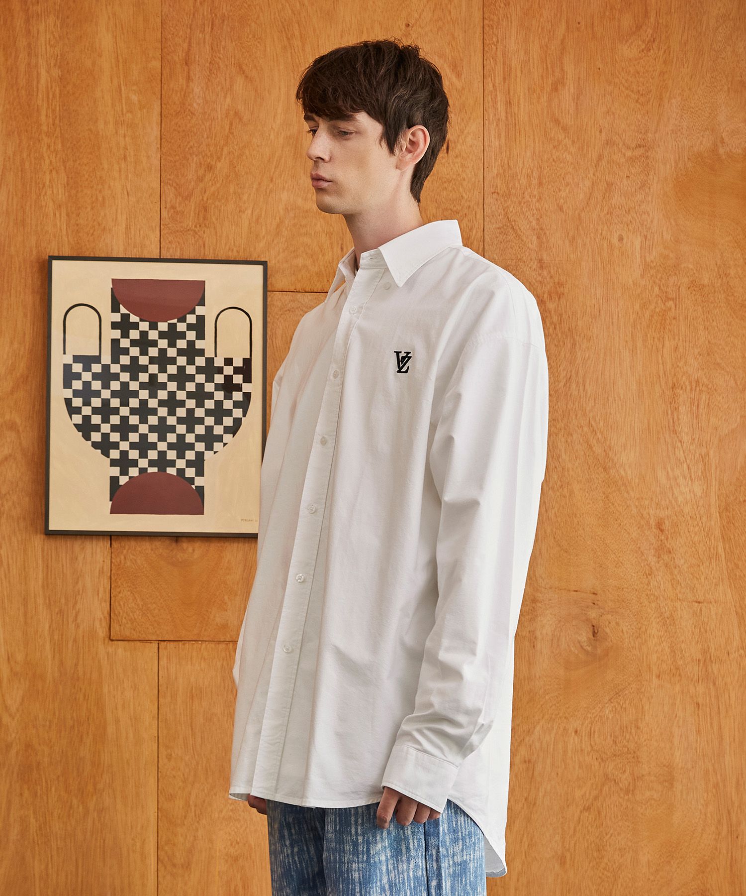 【VARZAR】正規品 兼用 3D Monogram Over Fit Denim Shirts 3D Monogram Over Fit Denim Shirts Blue - VARZAR | 60