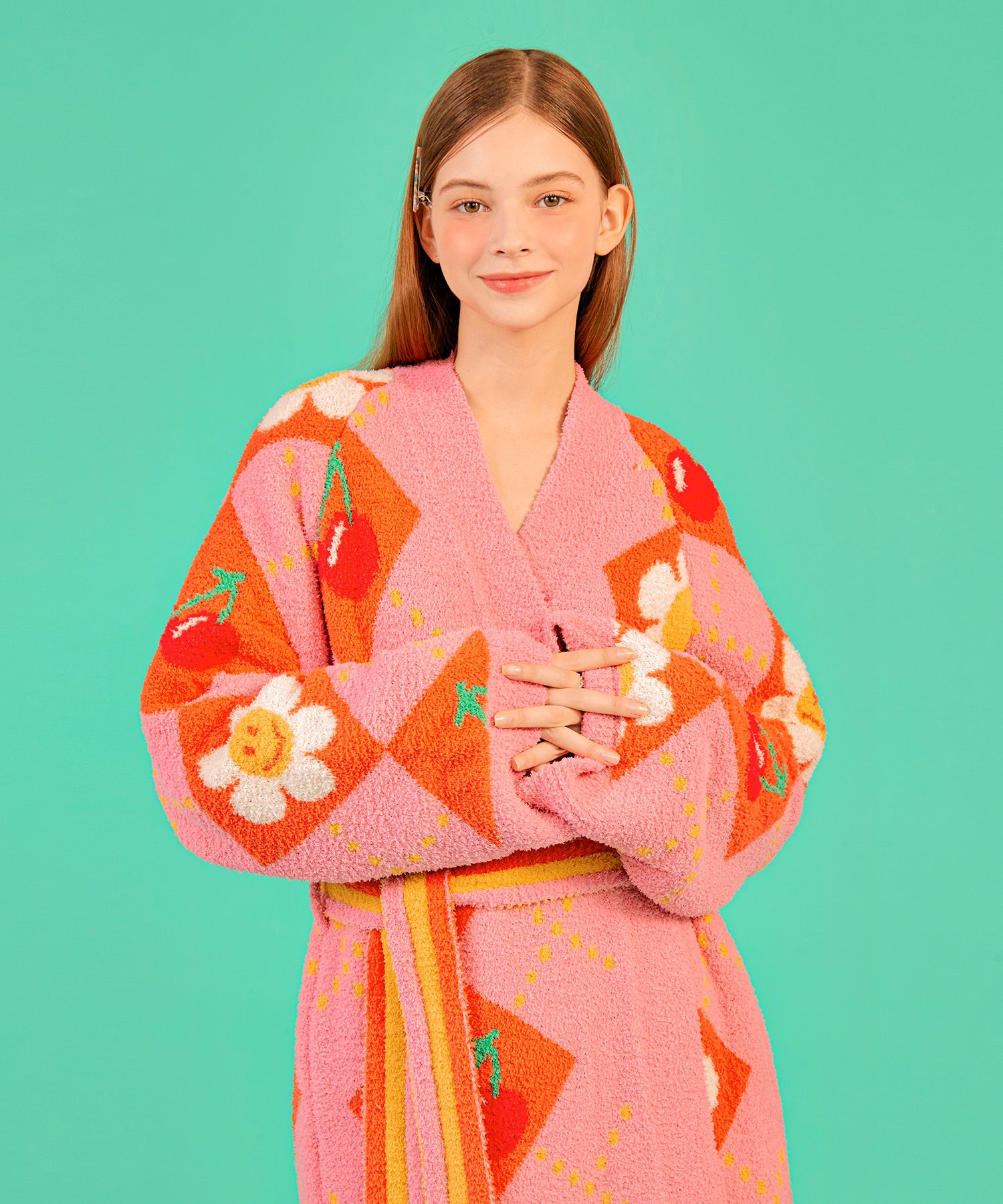 wiggle wiggle ガウン バスローブ Smile Cherry Argyle MUSINSA | WIGGLE WIGGLE FASHION Lounge Robe - Smile Cherry
