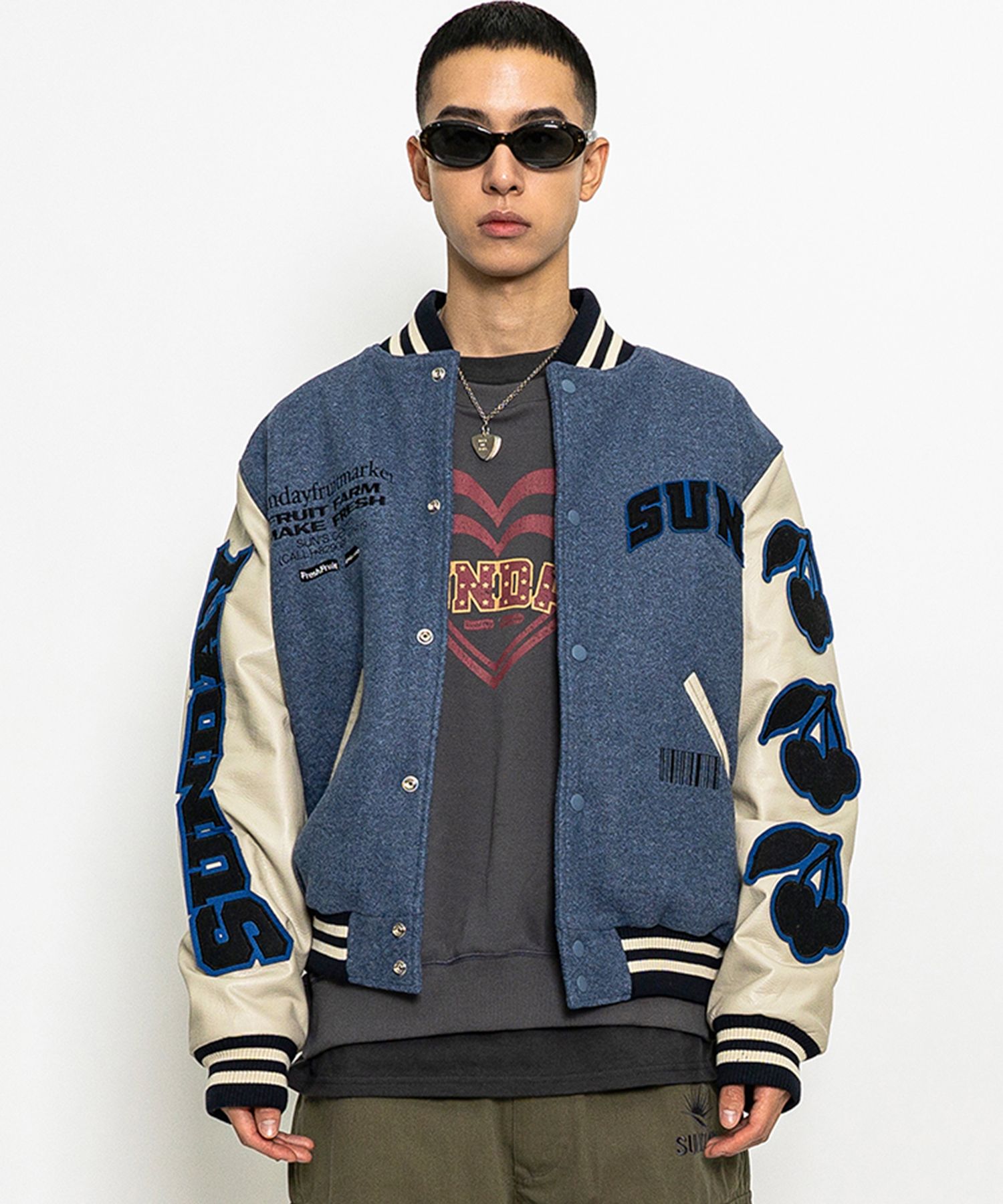 ★関税込★SUNDAY FRUIT MARKET★SUNDAY VARSITY JACKET★ MUSINSA公式 | SUNDAY FRUIT MARKET SUNDAY VARSITY JACKET BLACK