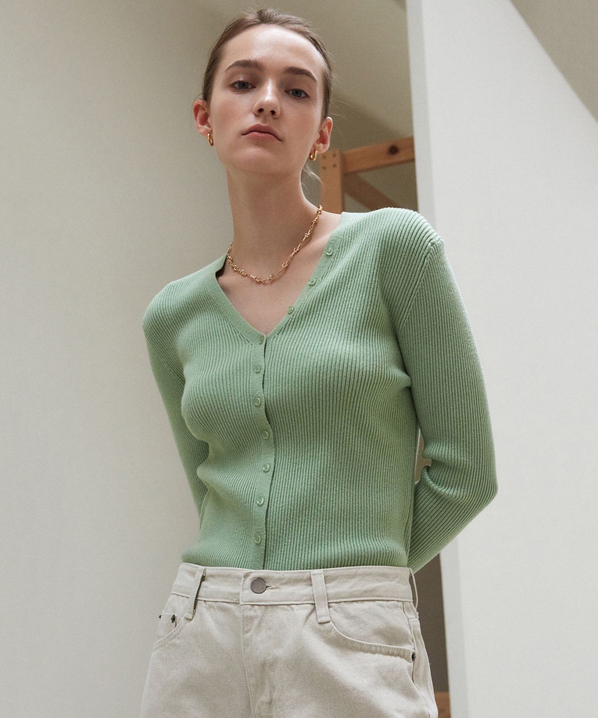 닉앤니콜(NICK&NICOLE) BUTTON SLIM KNIT CARDIGAN_MINT