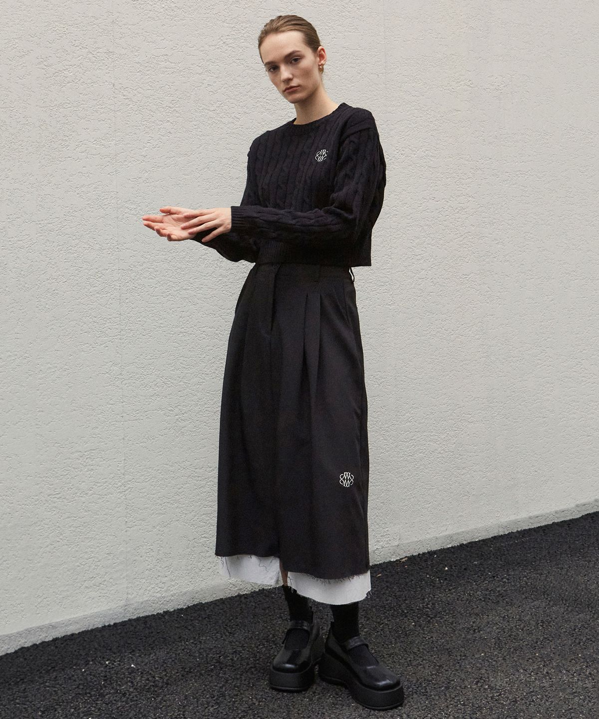 닉앤니콜(NICK&NICOLE) NICOLE PINTUCK LAYERED LONG SKIRT_BLACK