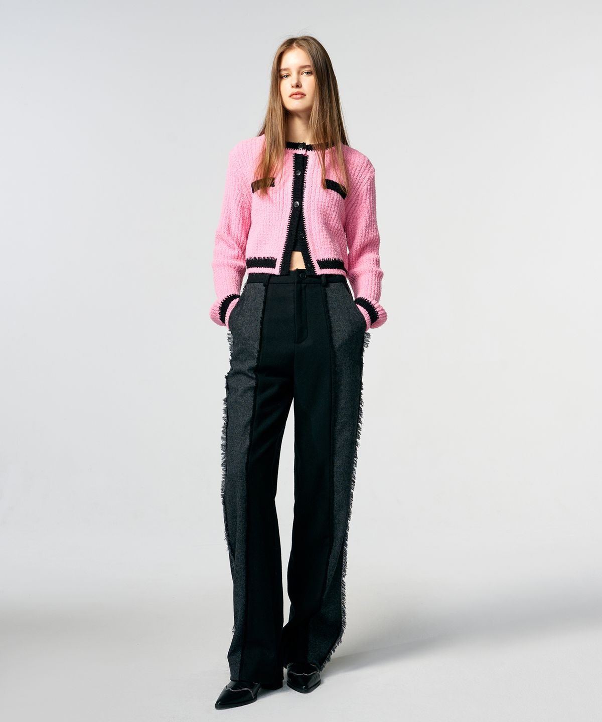 에트몽(ETMON) Color Block Fringe Pants  Black
