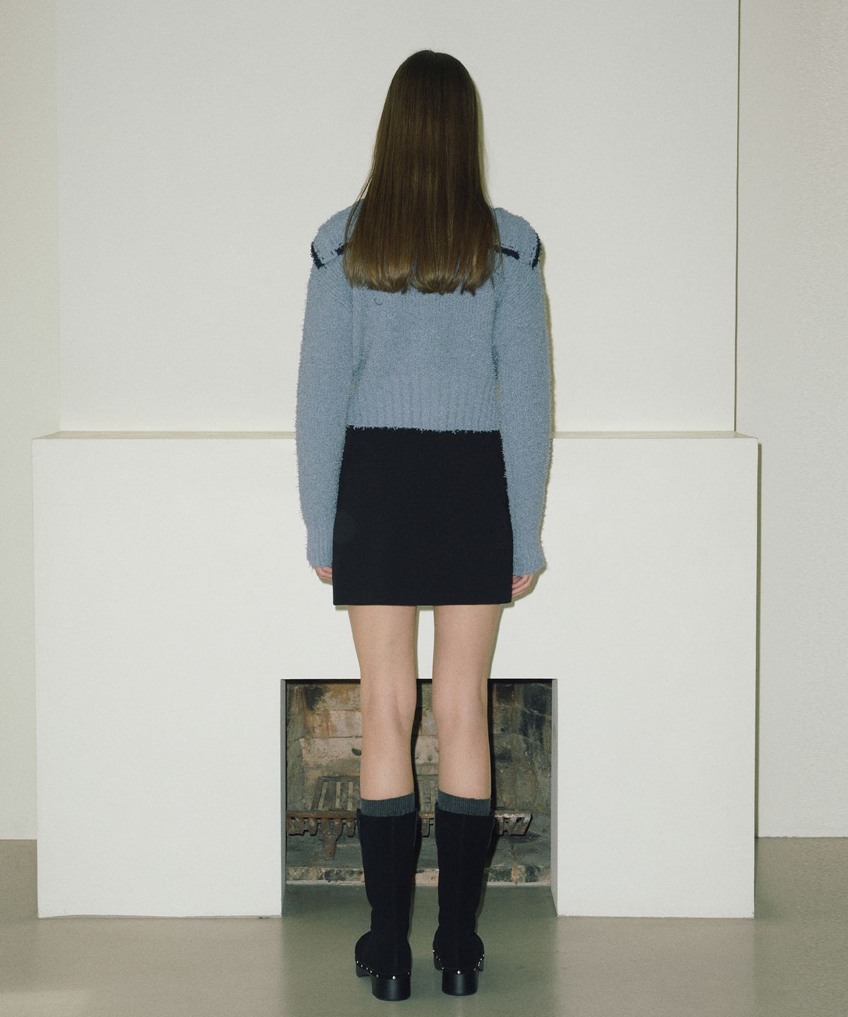에트몽(ETMON) Shawl Sailor Collar Knit Cardigan  Blue