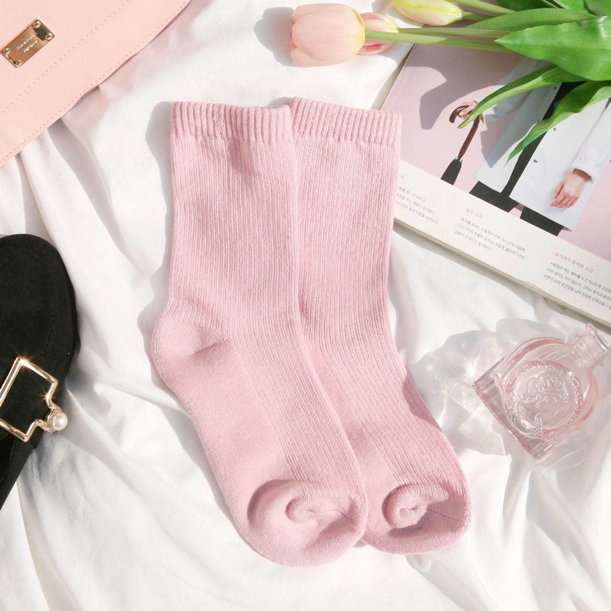 삭스에이(SOCKSA) [7PCAK] 더블쿠션 골지 156N 긴 양말 11컬러