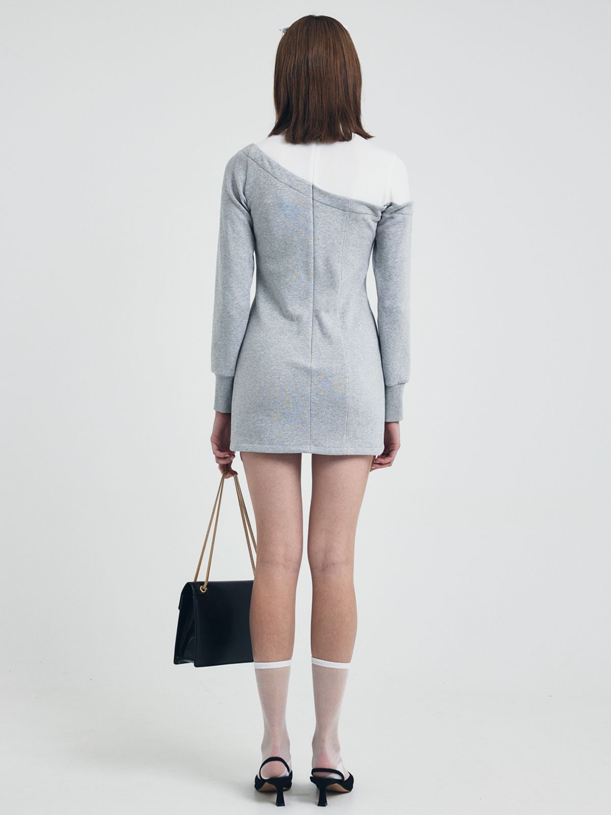 쎄이연(SAYYEON) Turtle Neck Double Layered Mini Dress Melange Gray