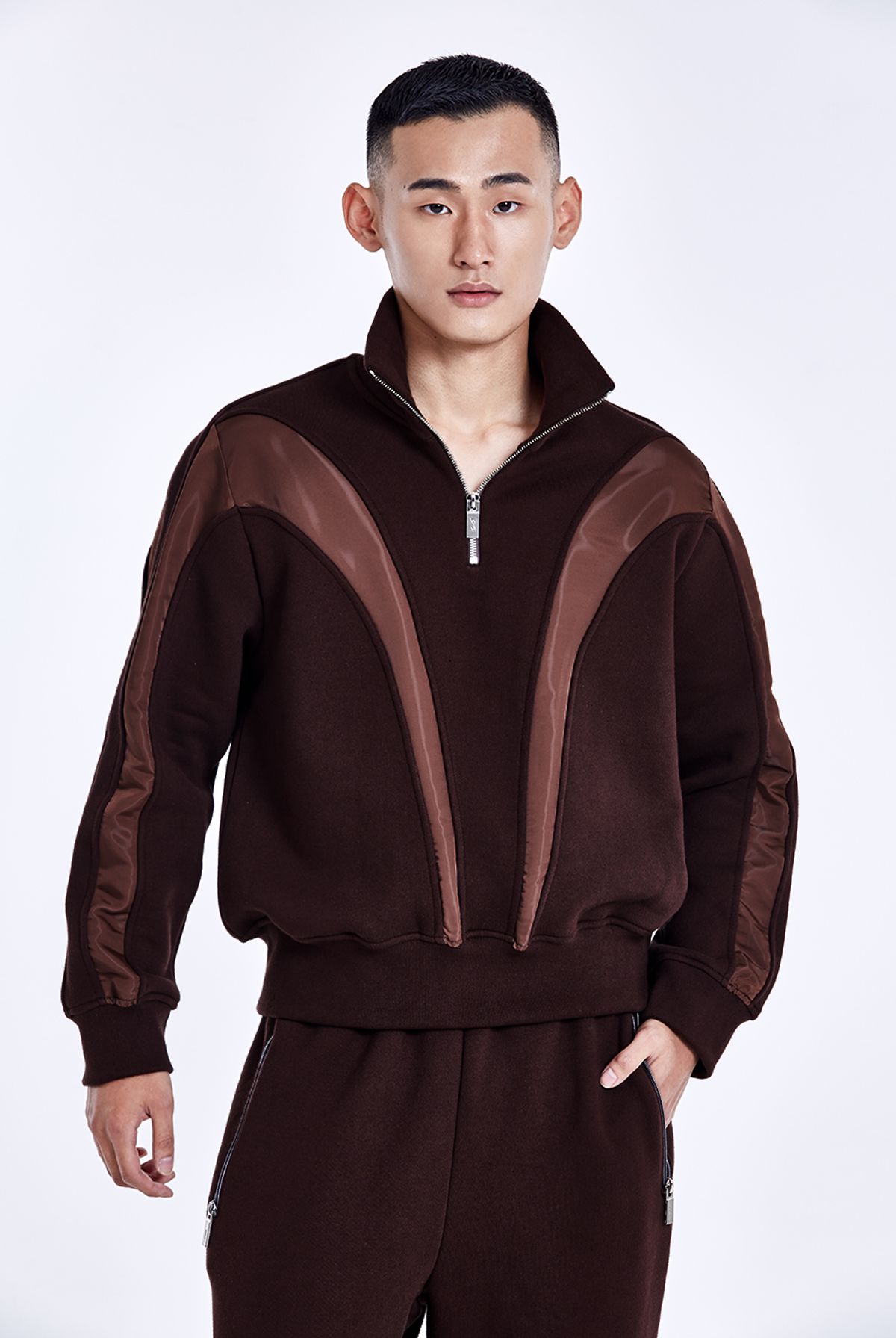 51퍼센트(51PERCENT) Bulky Line Half Zip up - Dark Brown
