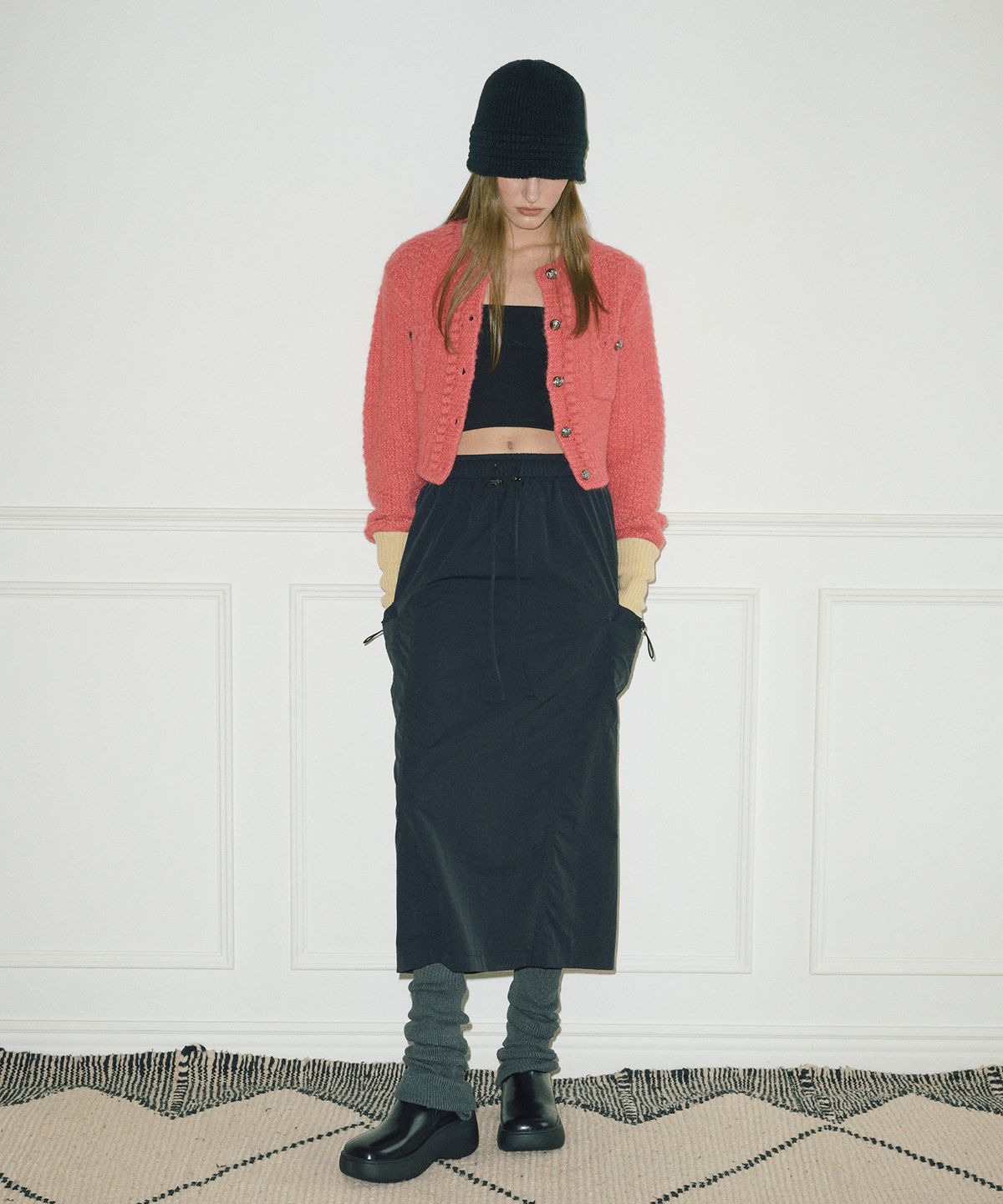 에트몽(ETMON) Tweed Pocket Knit Cardigan  Coral Pink