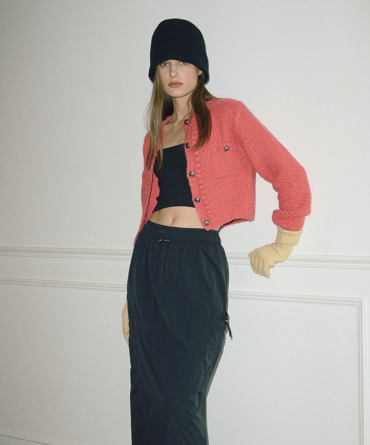 에트몽(ETMON) Tweed Pocket Knit Cardigan  Coral Pink