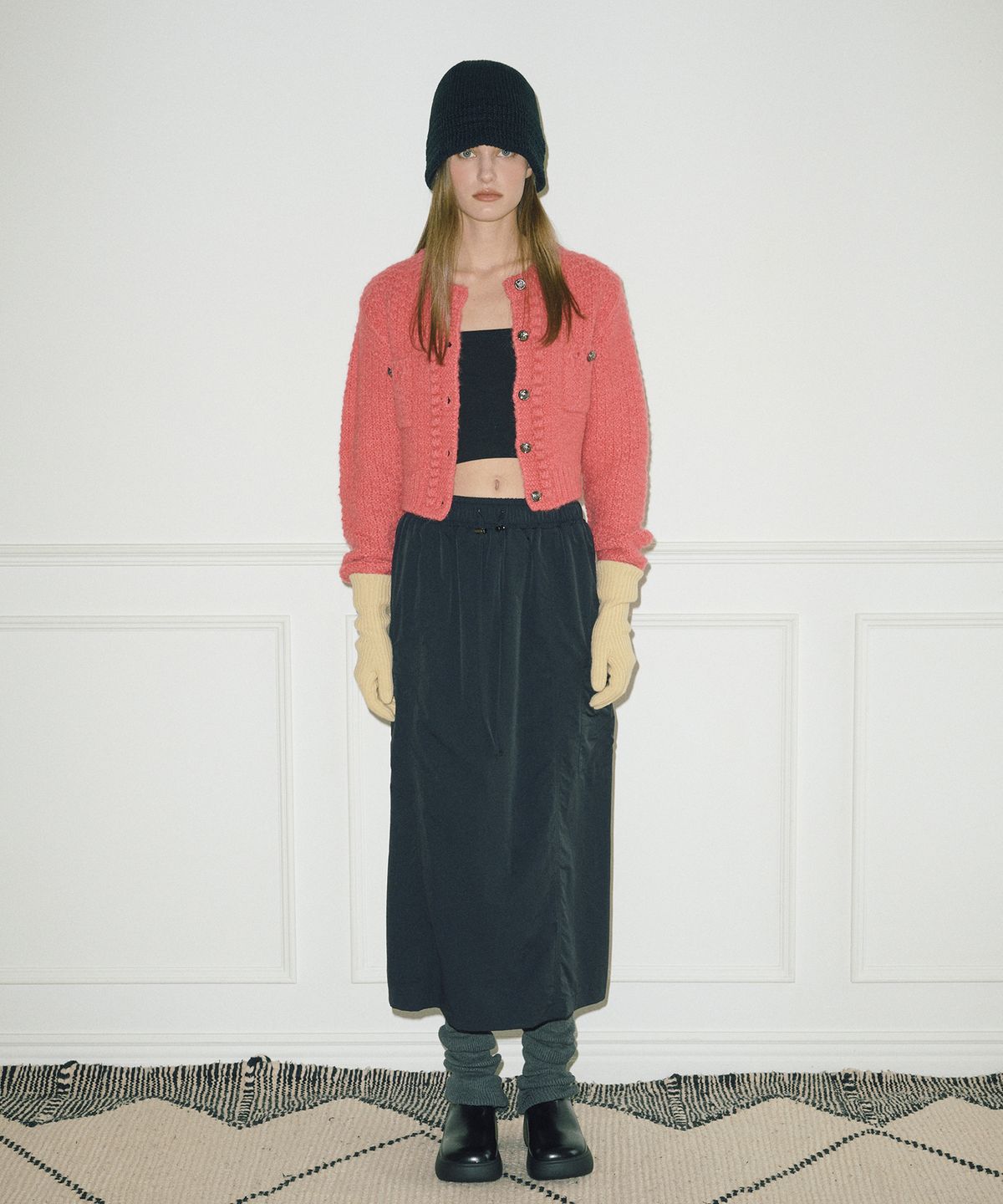 에트몽(ETMON) Tweed Pocket Knit Cardigan  Coral Pink
