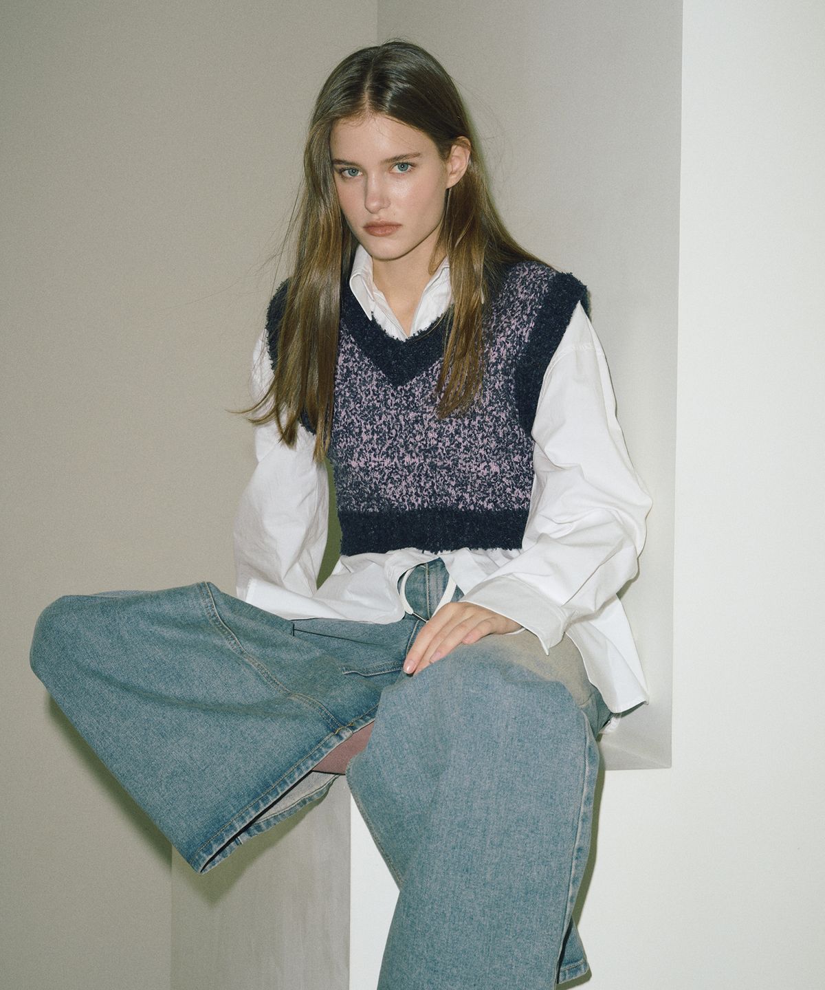 에트몽(ETMON) Color Blend Crop Knit Vest  Lavender