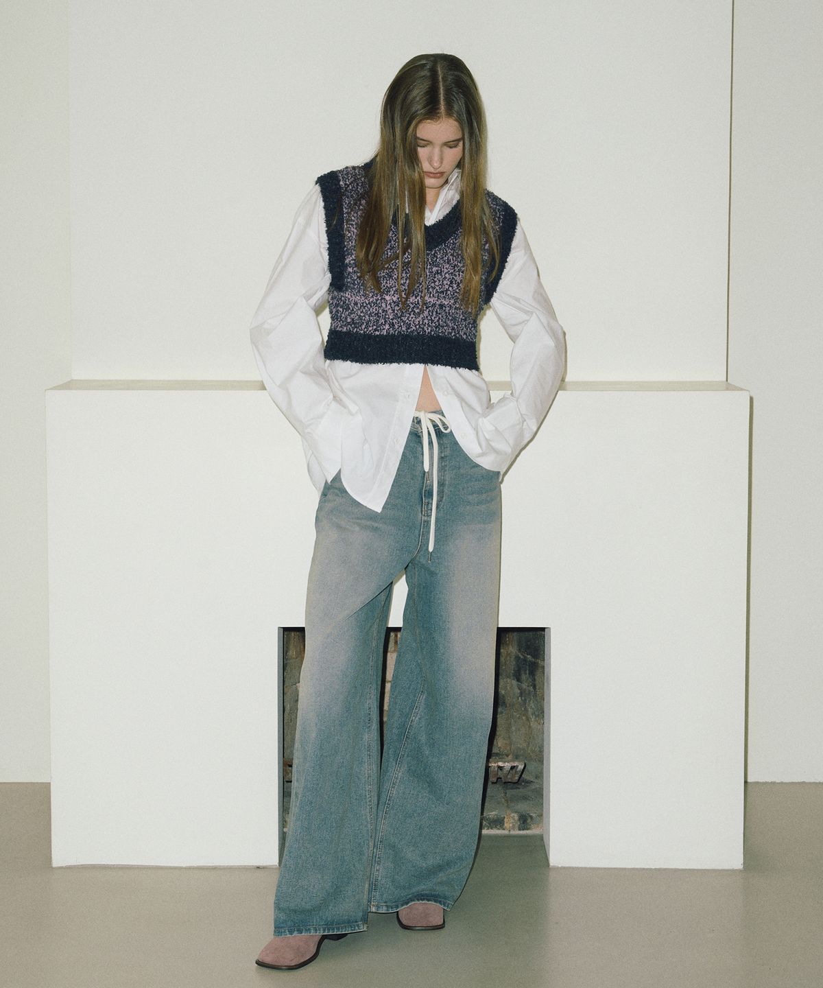 에트몽(ETMON) Color Blend Crop Knit Vest  Lavender