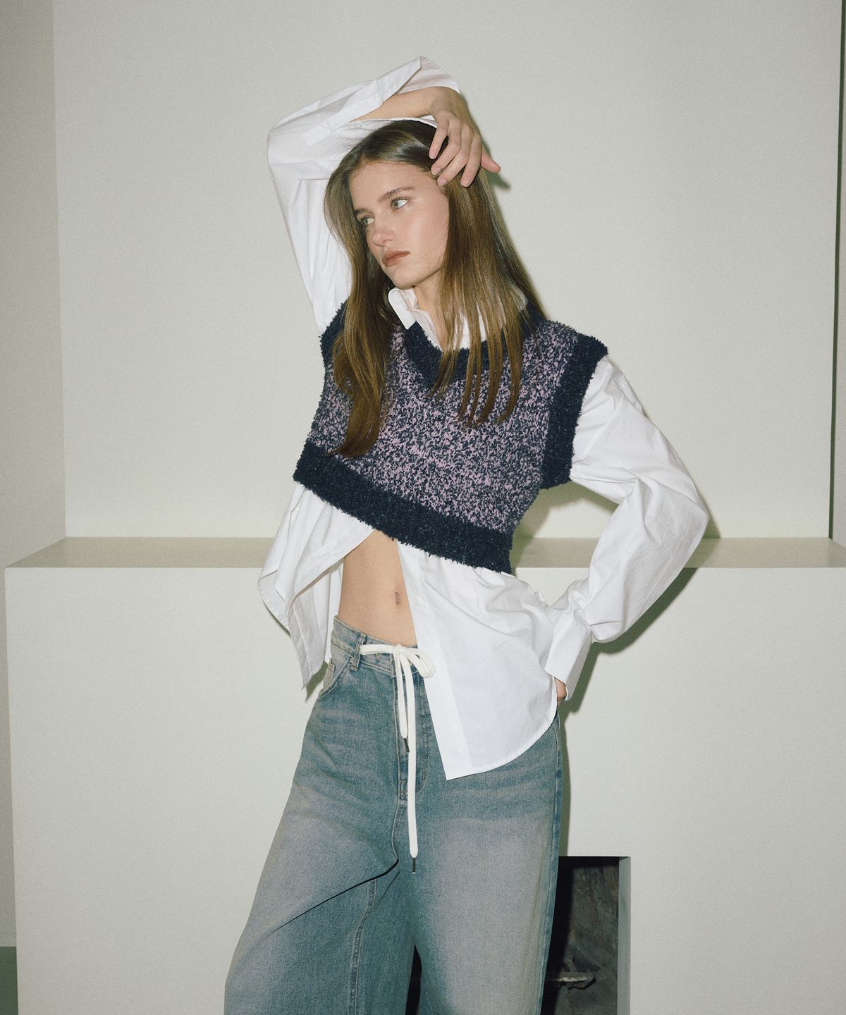 에트몽(ETMON) Color Blend Crop Knit Vest  Lavender