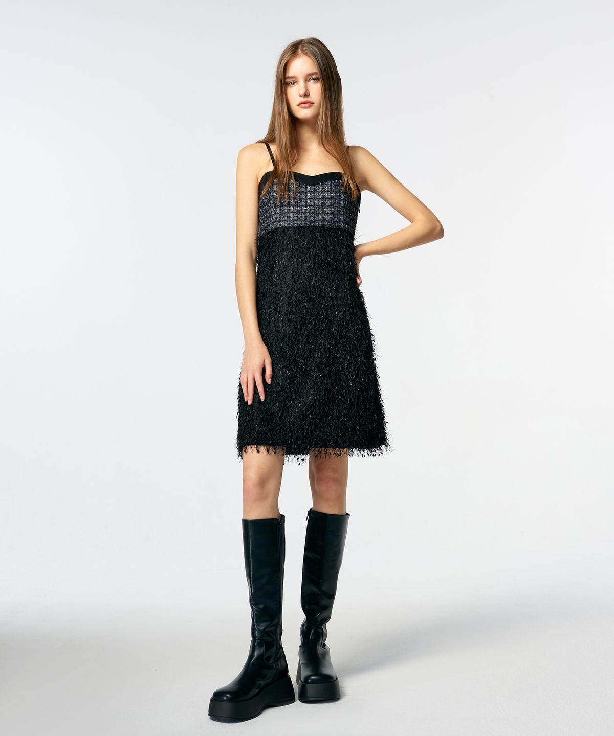 에트몽(ETMON) Slip Fluffy Mini Dress  Black