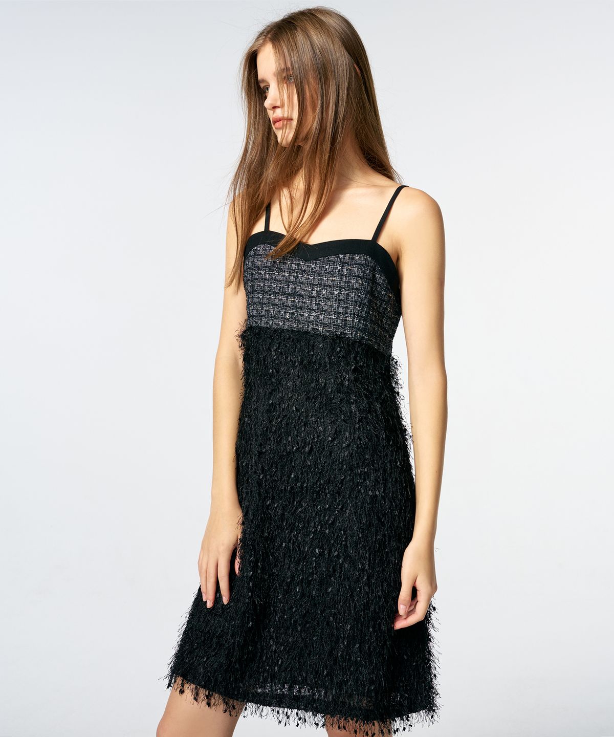 에트몽(ETMON) Slip Fluffy Mini Dress  Black