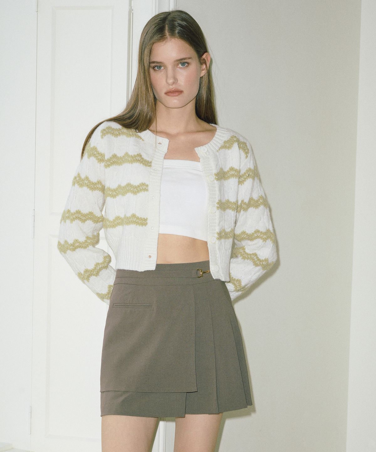 에트몽(ETMON) Zigzag Stripe Knit Cardigan  Light Green
